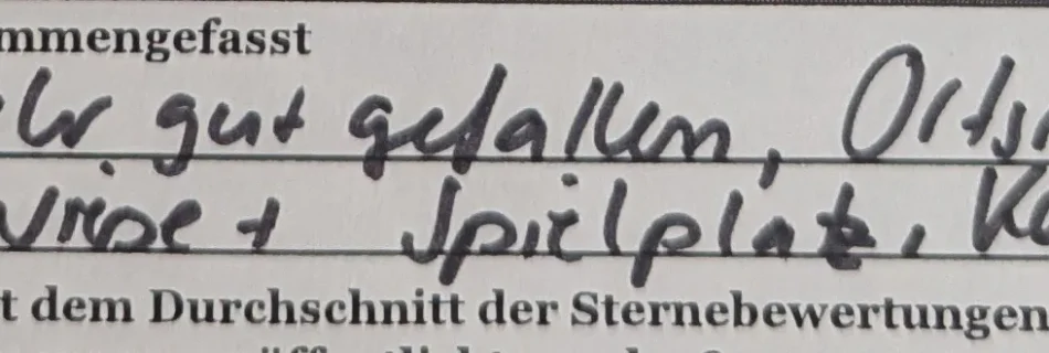 Zitat einer Bewertung eines Gastes durch unseren Fragenbogen bei der Abreise
