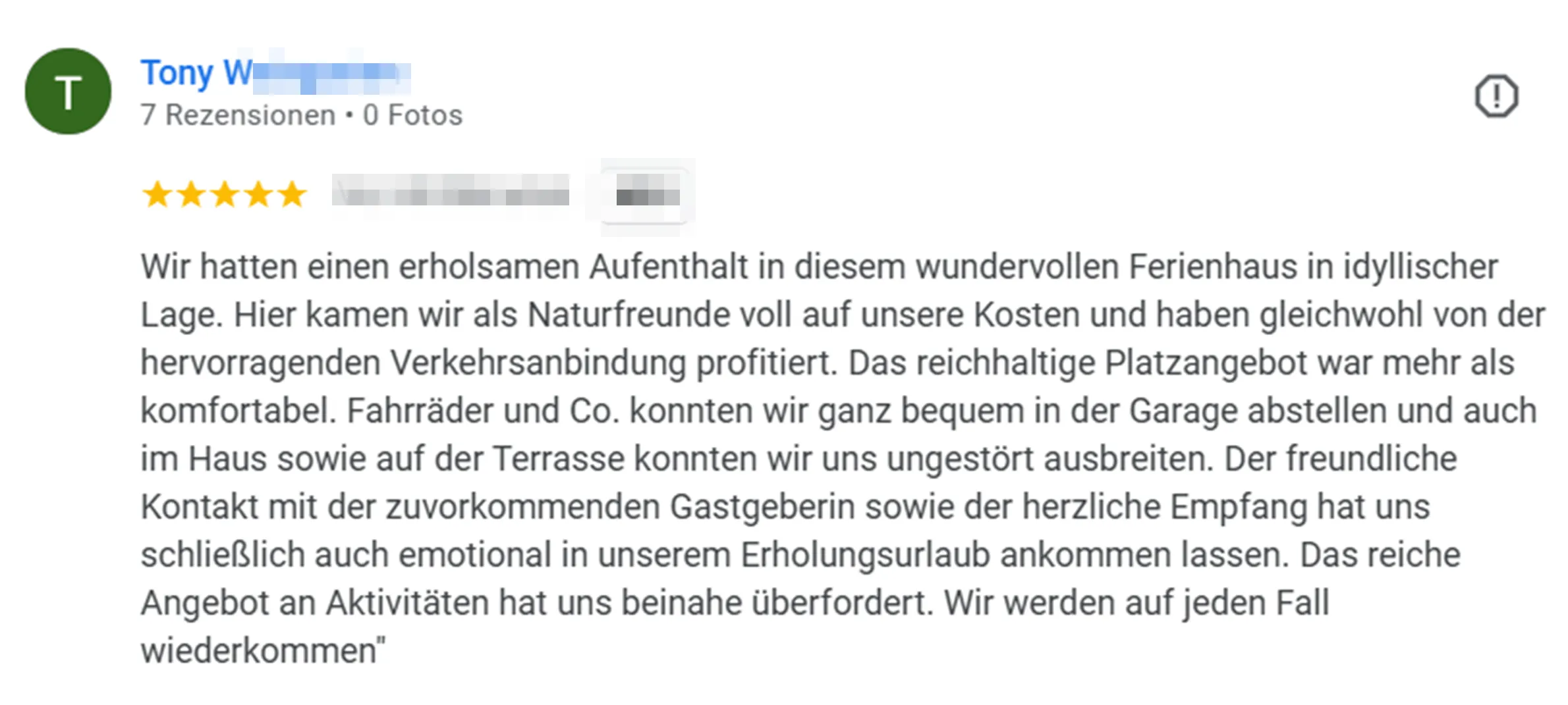 Zitat einer Bewertung eines Gastes auf Google Rezensionen