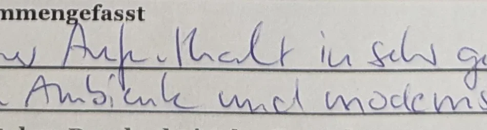 Zitat einer Bewertung eines Gastes durch unseren Fragenbogen bei der Abreise