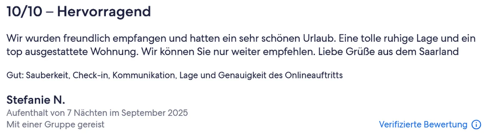 Zitat einer Bewertung eines Gastes auf FeWo Direkt